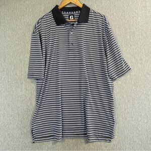 FootJoy Golf Polo Shirt Men’s XXL Black Blue Striped Button Short Sleeve